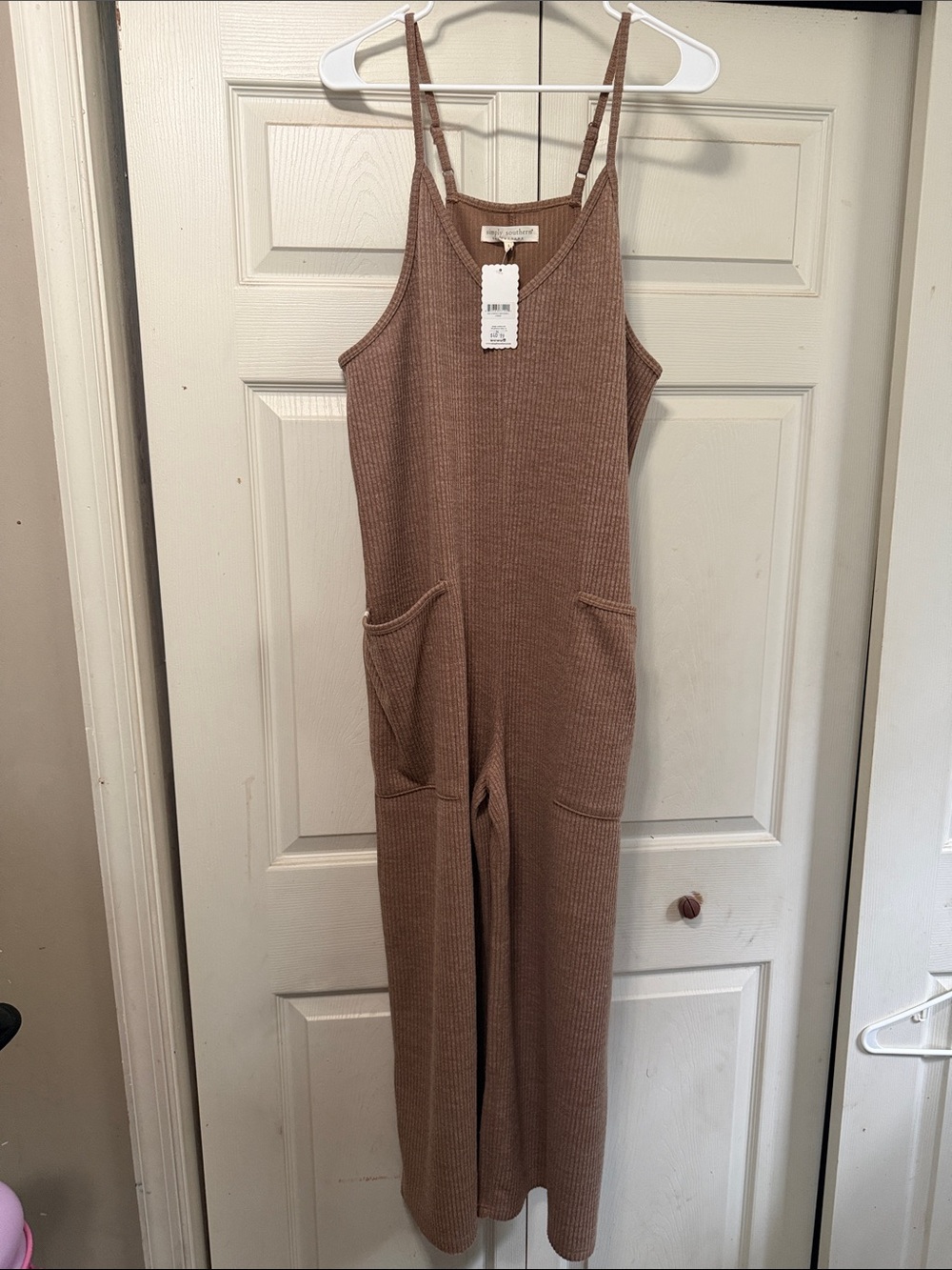 Simply Southern Ribbed Knit Jumpsuit with Pockets - Brown